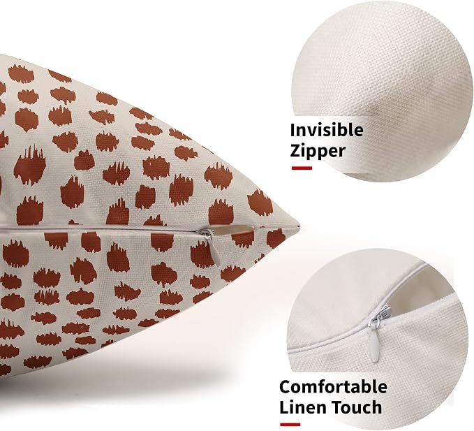 Burnt Orange Cream Pillow Covers 12x20 Set of 2 Boho Design Polka Dot Throw Pillows Modern Brush Strokes Print Decorative Outdoor Pillowcase Lumbar Cushion Cover Linen Pillow Case for Sofa Couch Bed