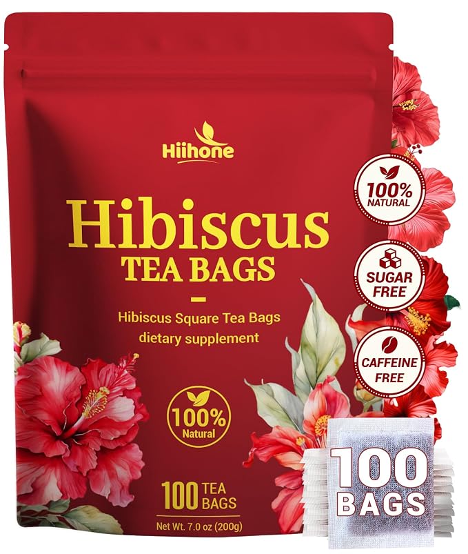 Hibiscus Tea Bags, Hibiscus Flower Herbal Tea - Rich in Vitamin C, Caffeine Free,Sugar Free, 100 Teabags