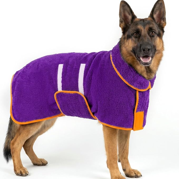 Bienbee Dog Bathrobe, Super Absorbent for Small to Large Dogs, Purple 2XL | Dog Robes with Soft Fleece, Warm & Cozy, Adjustable Fit, and Quick Drying Coat for Baths Swimming and Grooming