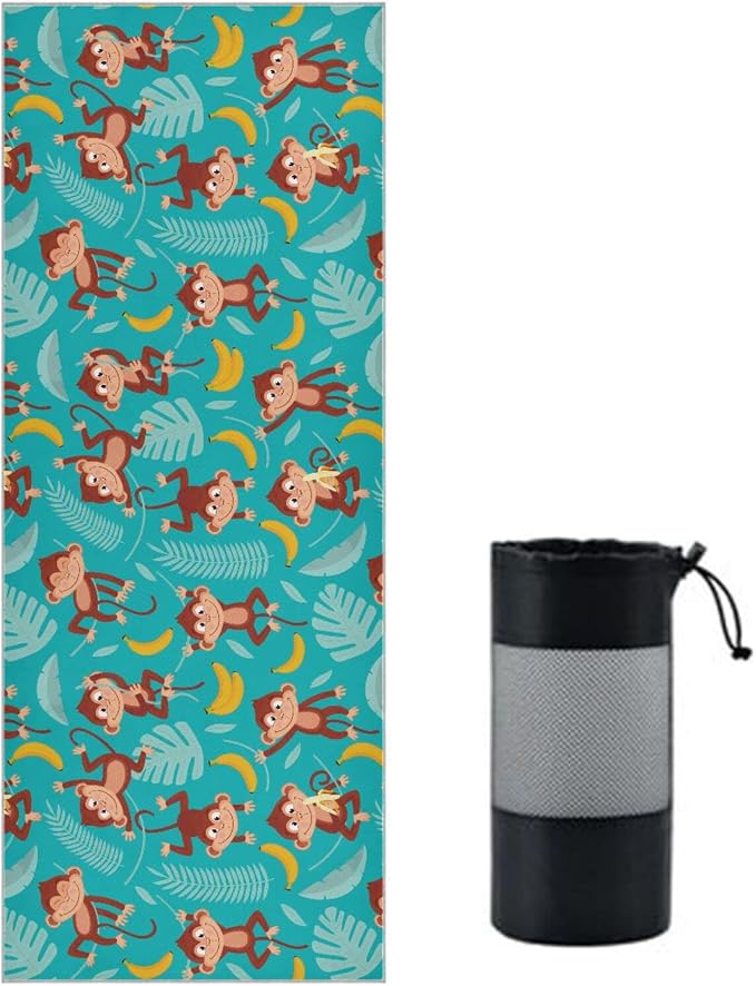 Monkey Banana Yoga Mat Towel Non Slip Soft Sweat Absorbent Hot Yoga Mat Towel, for Hot Yoga, Pilates and Workout-73 x 27 Inch