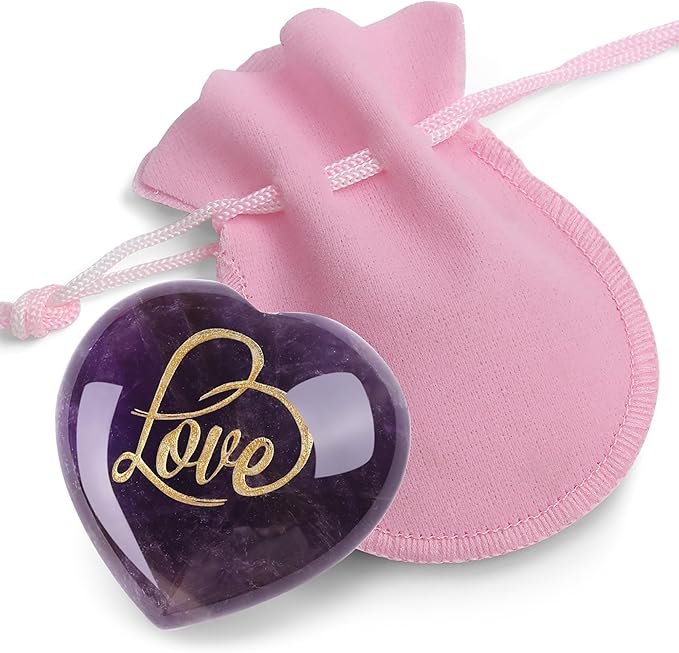 ZHIYUXI 45mm Amethyst Crystal Love Heart Stones Gems Amethyst Heart Shaped Rocks Purple Crystal Polished Stones Purple Gifts Reiki Meditation Valentines Day Gifts for Him Valentines Day Decorations