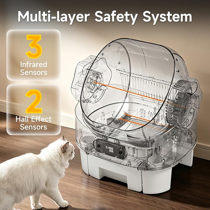 Automatic Cat Litter Box,Self Cleaning,Infrared Sensor,Display,8L Waste Bin | Spacious Interior,Ultra-Quiet,Kitten & Senior Friendly,Clumping Litter Compatible,Anti-Pinch,Tool-Free Clean,Open-Top,White