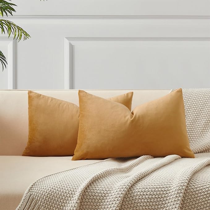 16x24 Pillow Covers Set of 2 Decorative Velvet Throw Pillow Covers,Orange | Luxury Soft Cushion Covers with Invisible Zipper for Couch Sofa Bed Living Room Bedroom Home Decor