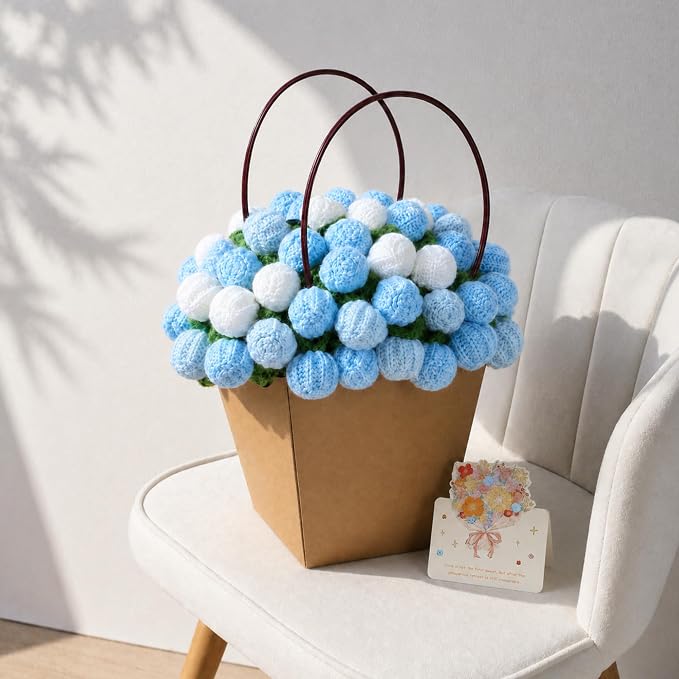 Ivydale Crochet Flower Bouquet Throw Blanket with Blue Rose