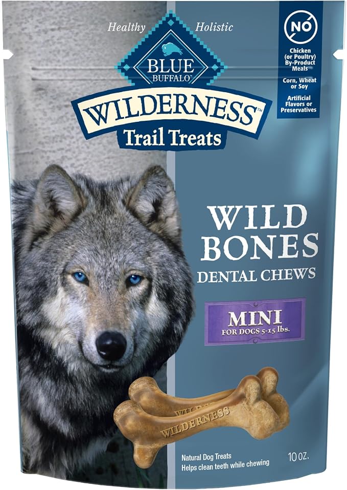 Blue Buffalo Wilderness Mini Dog Dental Chews, Grain-Free, 10 oz | Reduces Tartar & Plaque, Freshens Breath, Sized for Dogs 5-15 lbs., No Artificial Preservatives
