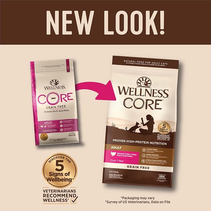 Wellness CORE Adult Dry Cat Food, Natural, Grain Free Kibble, Turkey and Duck Recipe, 11 lb Bag