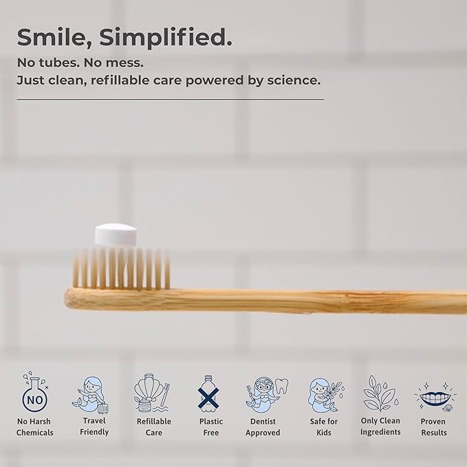 Tidalove Smile More Toothpaste Tablets with Fluoride & Hydroxyapatite (nHAp) – Vegan, Enamel Strengthening, Plastic-Free Reusable Tin, 62 Tablets, Cool Mint, Travel-Friendly