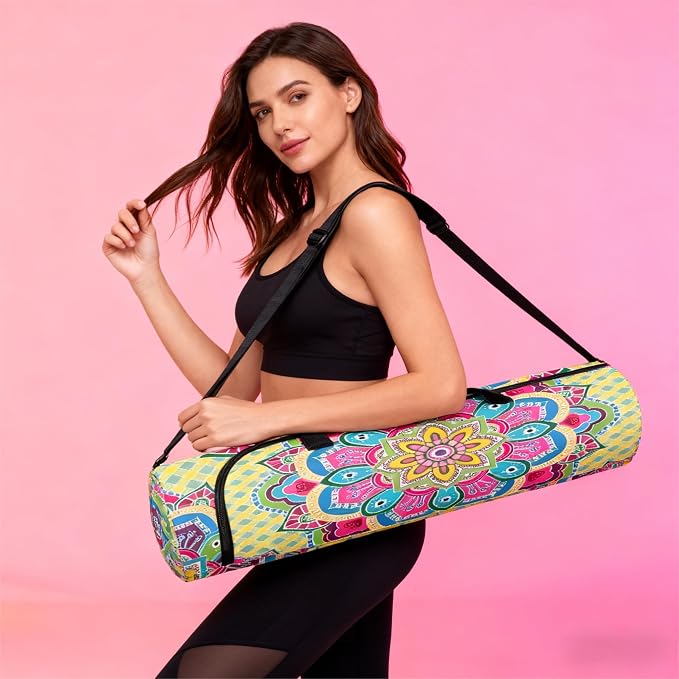 Spacious Extra Large Storage Yoga Mat Bag | Huge Capacity Mandala Gym Tote - Waterproof Wear-Resistant Carrier Strap Pilates