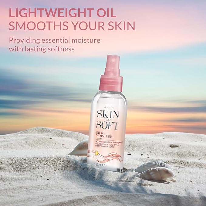 AVON SKIN SO SOFT Moisturizing Argan Body Oil for Hydrated, Glowing Skin Dry Oil Spray 150ML (2 -Pack)
