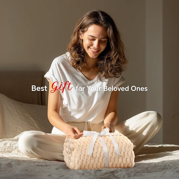 BEDELITE Blush Sand Twin Blanket for Couch, Soft Cozy Gift for Women, 60*80 | 3D Jacquard Decorative Fleece Blanket, Super Soft Plush Throws, Cute Birthday Gift for Women & Men, Suitable for All Seasons