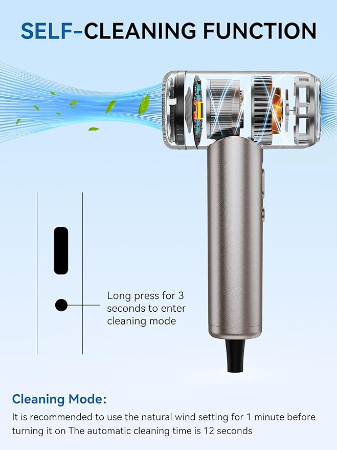 Hair Dryer,160000 RPM Professional HighSpeed lonic Blow Dryer for Fast Drying 500 Million Negative lons Blow Dryer with Diffuser for All Hair Types Lightweight for Home and Travel (Silver Brown)
