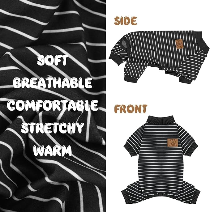 XPUDAC 4 Pack Dog Pajamas Striped Dog Clothes for Small Medium Dogs Girl Boy Comfy Puppy Outfit Doggy Jammies Onesie Pet Costume, Blue, Grey, Green, XXS