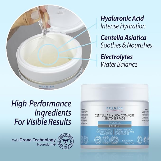 Dernier Gel Toner Patches – Hydrating Pads with Gotu Kola – Moisturizing & Calming Hydrogel Skincare Treatment Face Mask– Regenerative Formula to Improve Firmness & Elasticity | 100g - 80 Pads