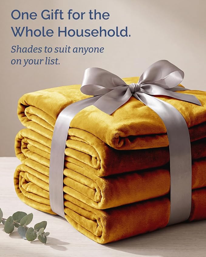 Ultra Soft Fleece Blanket Giant Blanket Size - Flannel Fleece Luxury Blanket - Lightweight for Couch Bed Chair - Thick, Warm and Breathable - All Season Cozy, Gold