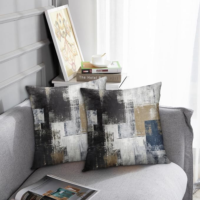 Emvency Throw Pillow Covers Set of 2, 18 x 18 Inch, Navy Blue Black | Abstract Modern Painting Outdoor Decorative Square Pillow Cases Couch Cushion Case for Couch Bed Sofa Living Room Home Decor