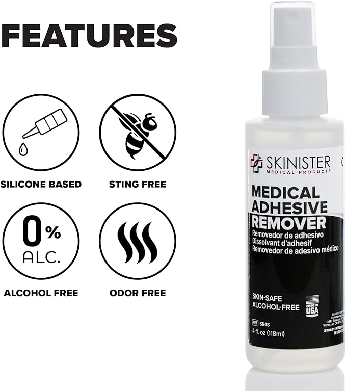 Skinister Adhesive Remover for Skin, 2 Pack – 4oz Each (8oz Total) – Silicone-Based, Hypoallergenic, Sting-Free – for Wig, Ostomy, Tape & Bandage Adhesive Removal