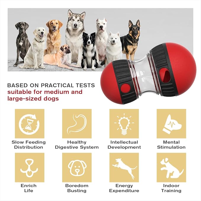 BSISUERM Dog Food Dispensing Puzzle Toy Adjustable Treat Dispenser Slow Feeder Pet Interactive Chase Toy Dog Enrichment Ball for Medium Large Dogs to Keep Them Busy, Extra Large