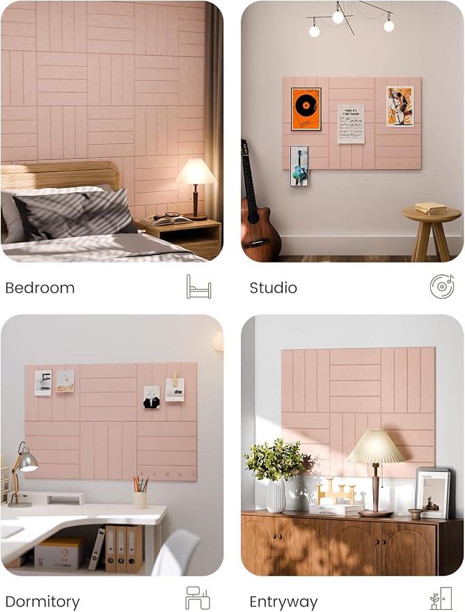 Fluxynara Felt Bulletin Board & Cork Board Alternative, Pink | 36" x 24" Pin board, Removable Adhesive Tabs, Easy Install Without Wall Damage, For Home Office Decor