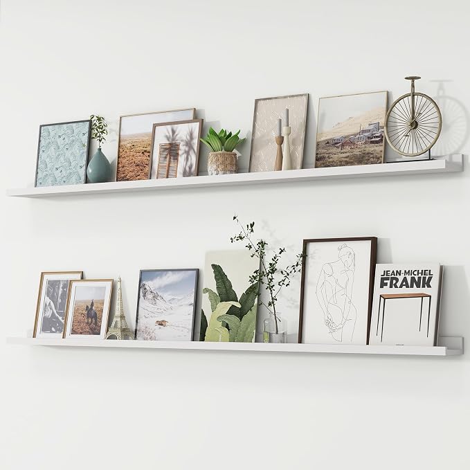 Picture Ledge Shelf, Long Floating Shelves for Wall, 72" W Set of 2, White | FSC Certified Engineered Wood, Wall Mounted Bookshelf, for Nursery Living Room Bedroom, Easy Install