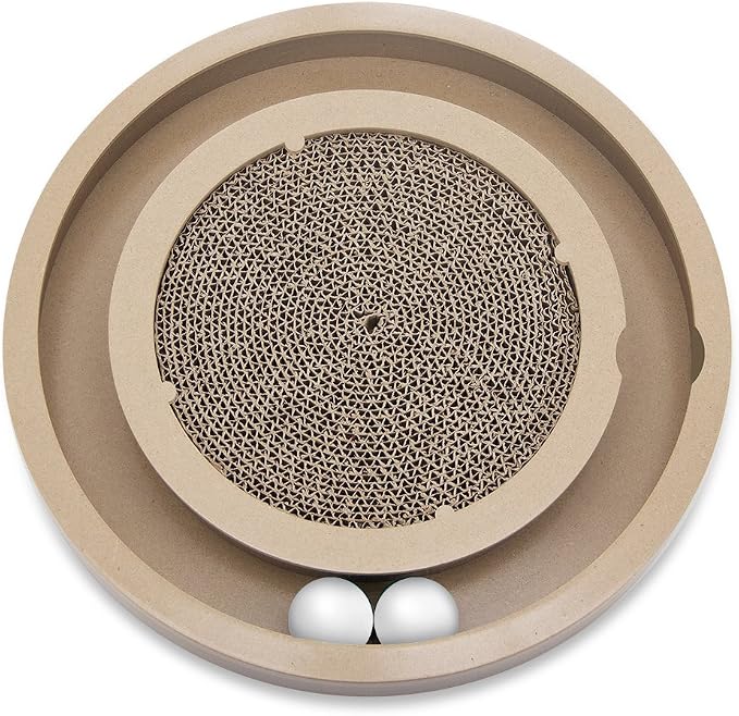 Catify Spin n' Scratch Interactive Cat Scratcher - Round | Corrugated Cardboard, Interactive Ball toys, Durable, Non-Slip, Indoor Furniture Protector, For Kittens and Cats