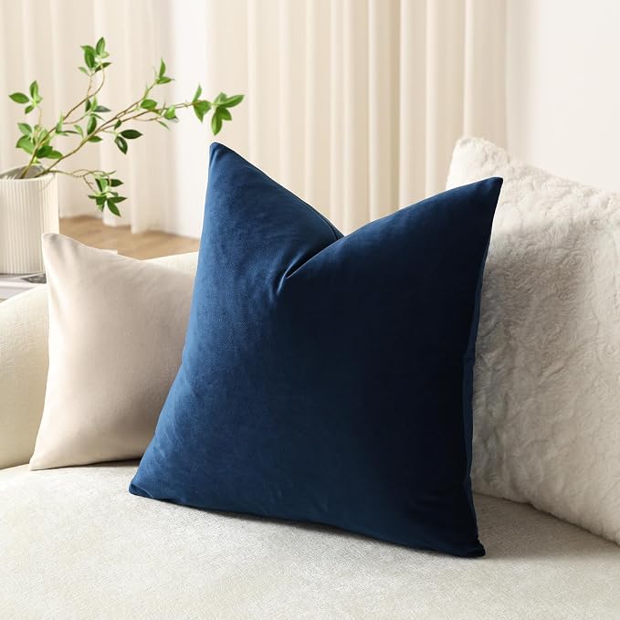 Throw Pillow Covers 20x20 Midnight Blue: Pack of 2 Cozy Soft Velvet Square Modern Luxury Decorative Throw Pillow Cases for Sofa Couch Living Room Bed Home Decor