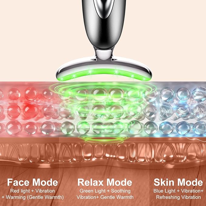 Red Light for Face and Neck, 7-in-1 Face Massager Tool, 3-Color Portable Facial Massager for Skin Care (5.9in)