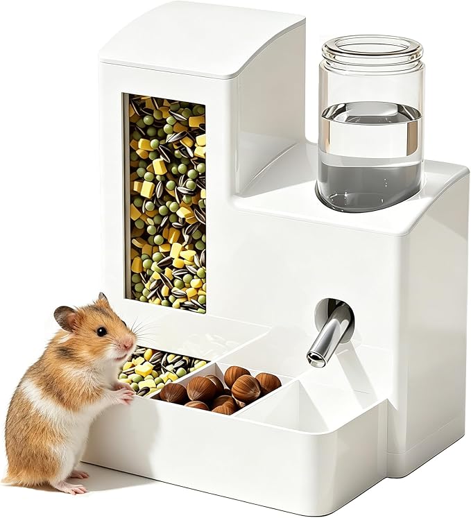 YSHOME&PET 2 in 1 Hamster Water Bottle No Drip Automatic Food Feeder | Small Animal Water Dispenser and Food Bowl with Snack Bowl Cage Accessories for Hamster Gerbils Mouse Hedgehog
