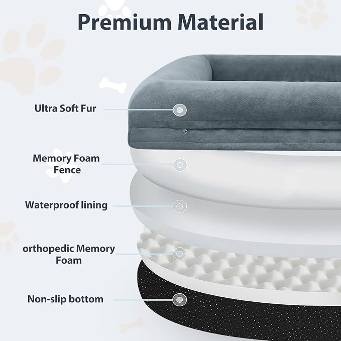 WNPETHOME Human Dog Bed Orthopedic for Adult & Dogs Comfy Sleeping | Washable Waterproof Dog Couch with Removable Cover, Large Pet Sofa Bed with Bolster Sides for Relaxing Grey 71x46 Inch