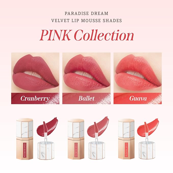 DEARDAHLIA Paradise Dream Velvet Lip Mousse (Cranberry) - Vegan Soft-Matte Lip Tint with Lightweight, Buildable, Long-Lasting Color, Whipped Mousse Texture. Cruelty-Free. 0.21 Fl oz