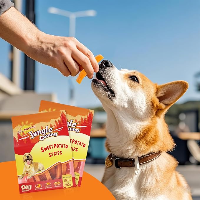 Jungle Calling Sweet Potato Dog Treats, Single-Ingredient Healthy Soft Chew | 100% Sweet Potato, Grain-Free, High Fiber Low Fat Chews for Weight Management, Ideal for Training & Daily Rewards, 10.6 Oz