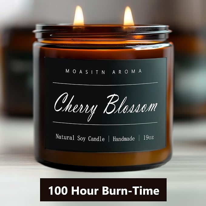 MOASITN Cherry Blossom Large Heavenly Scented Candles for Home|19oz 100h Long Lasting Clean Burn|Natural Soy Aromatherapy Candle|2 Wick Jar Candle for Women,Men as Relaxing,Holiday,Birthday Gifts