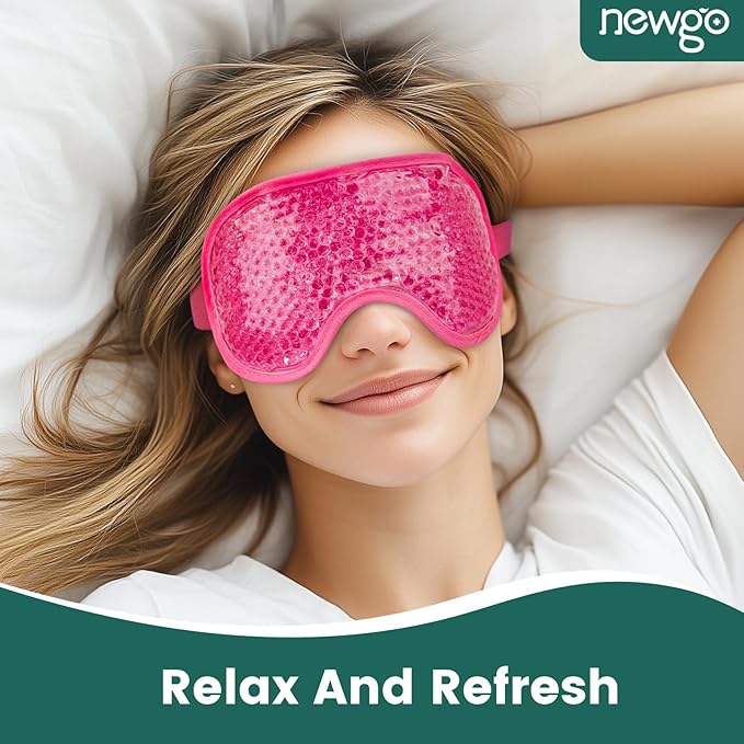 NEWGO Cooling Eye Mask for Puffy Eyes, Cold Eye Mask Eye Ice Pack for After Eyes Surgery, Tension Stress Relief, Headaches, Dark Circles - Rosered