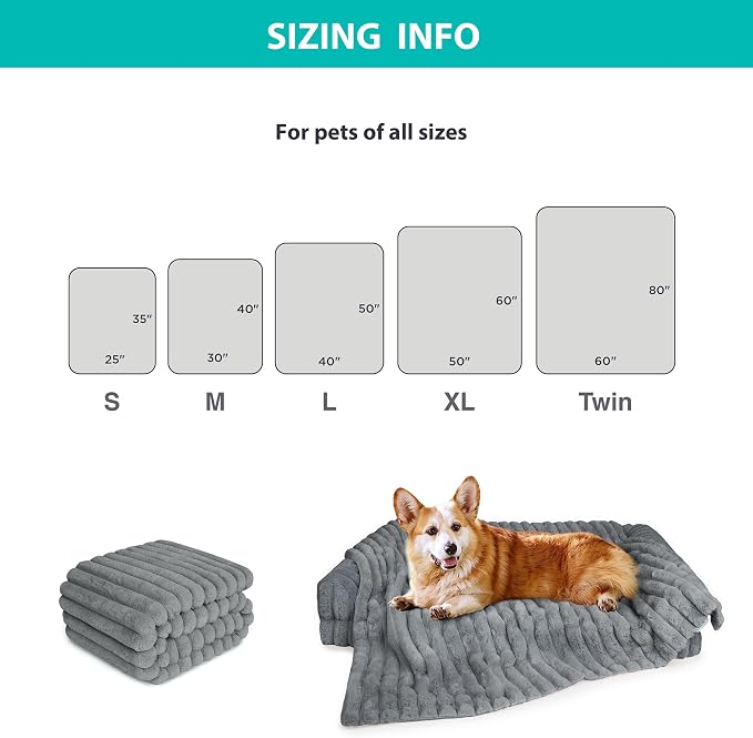 Waterproof Pet Blanket for Large Dogs & Cats - Reversible Calming Plush, Washable Furniture Cover for Couch, Bed, Car Seat, Blocks Leaks, Stains & Pet Fur (Grey, 60"x80")