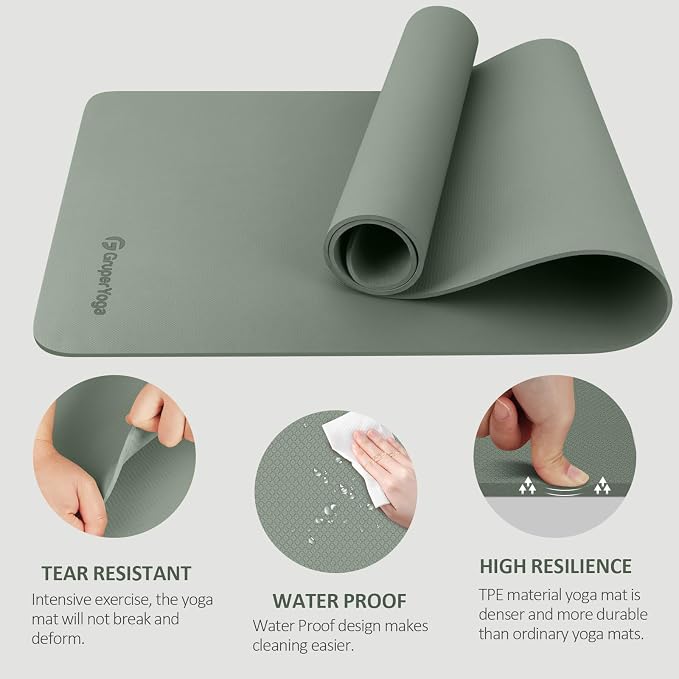 Gruper Yoga Mat Non Slip, 72"L x 24"W x 0.24"/0.32"TH, Anti-Tear Exercise Mat with Carrying Strap and Bag, Pro TPE Yoga Mats for Women, Workout Mats for Home, Pilates and Floor Exercises