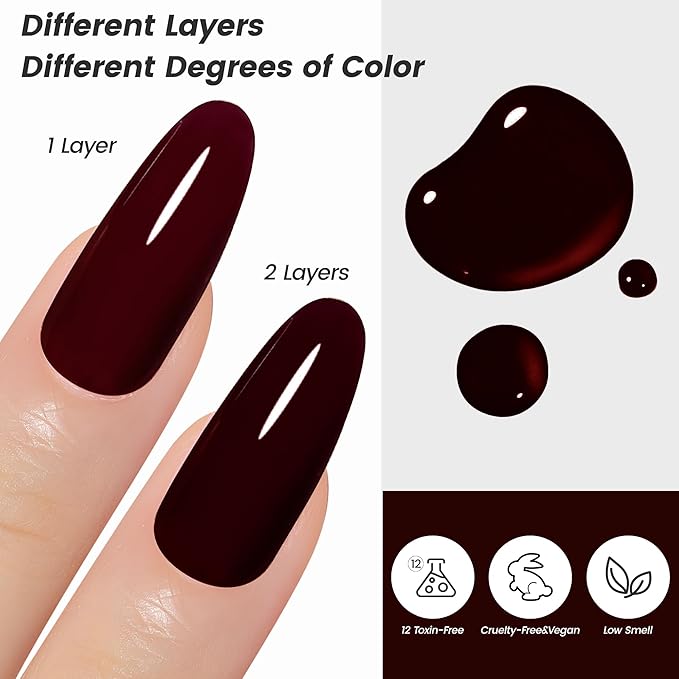 YTD Likomey Dark Maroon Red Gel Nail Polish,15ml Salon Home DIY Manicure and Pedicure Fall Winter UV Color Varnish,CS414