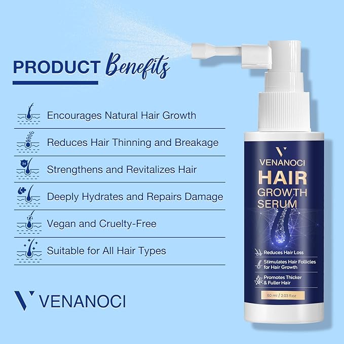 VENANOCI Hair Growth Oil Spray: Natural Hair Regrowth Serum with Rosemary, Biotin – Anti-Hair Loss Treatment for Thinning Hair – Promotes Thicker, Fuller Hair for Women & Men
