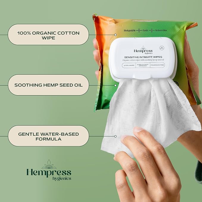 Sensitive Intimate Wipes for Women, Organic (30 Count) | Soft & Gentle for Sensitive Skin, 100% Cotton, Fragrance Free, pH-Balanced Feminine Care, Multiuse - Vaginal, Face & Body