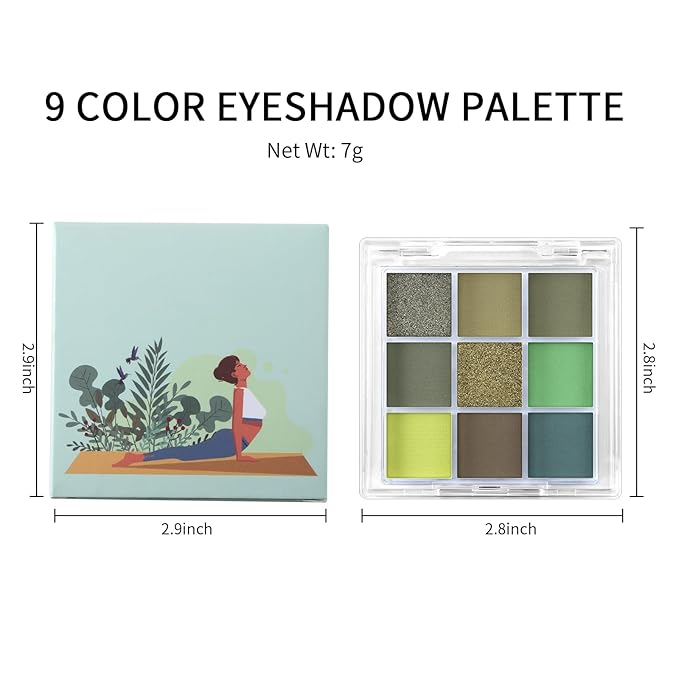 Erinde 9 Colors Eyeshadow Palette, Matte Shimmer Glitter Eye Shadow Palette Makeup, Highly Pigmented Long Lasting Waterproof, Natural Neutral Nude Eyeshadow Make Up Pallet, Yellow Green