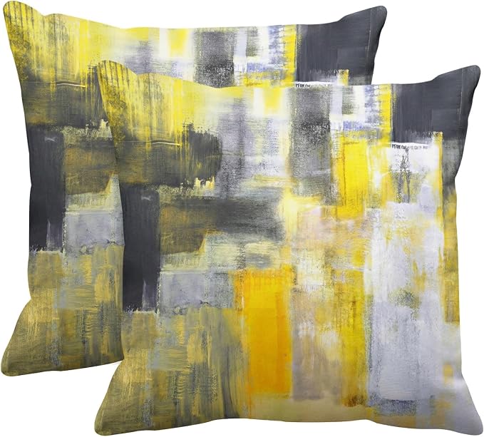 Emvency Throw Pillow Covers Set of 2, 18 x 18 Inch, Yellow Black | Abstract Modern Painting Outdoor Decorative Square Pillow Cases Couch Cushion Case for Couch Bed Sofa Living Room Home Decor