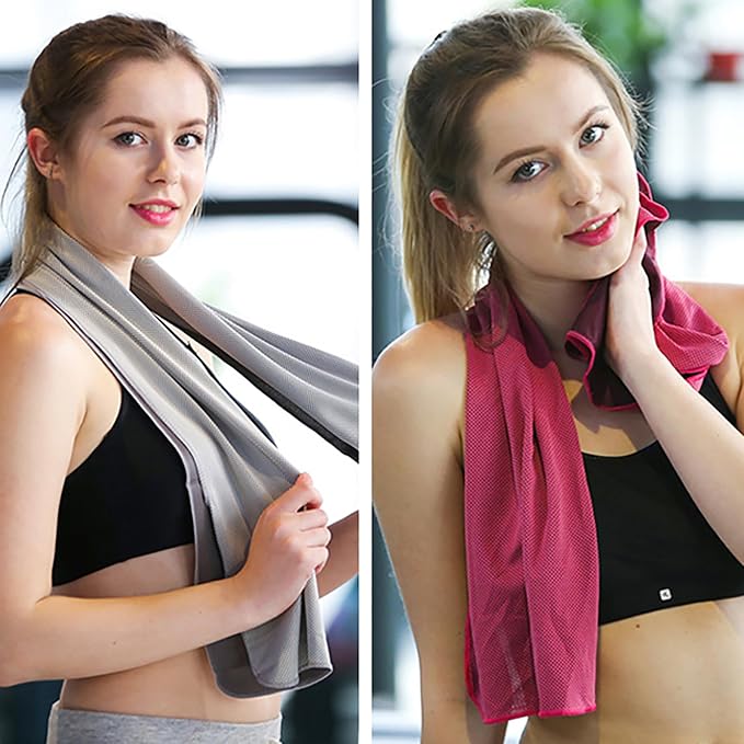 10 Pack Cooling Towels Bulk Microfiber Ice Towel Quick Dry Breathable Chilly Sweat Towel Stay Cool for Neck Face Yoga Gym Workout Running Pilates Beach with Carabin Bag, 40x12'', Rose