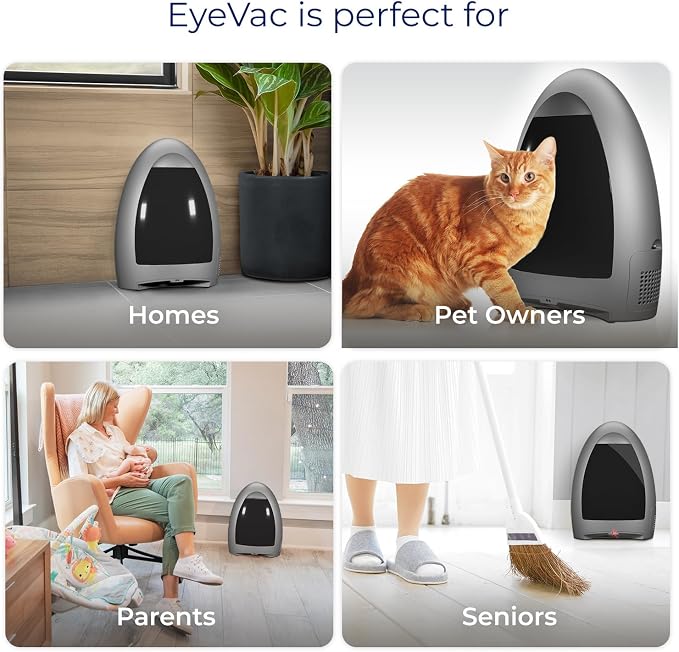 EyeVac Home Touchless Vacuum Automatic Dustpan - Great for Sweeping Pet Hair Food Dirt Kitchen - Ultra Fast & Powerful, No More Bending Down, Bagless, Corded, Automatic Sensors, 1000 Watt (Silver)