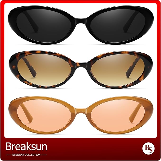Breaksun Retro Oval Sunglasses for Women Men Fashion Small Oval Sunglasses 90s Vintage Shades