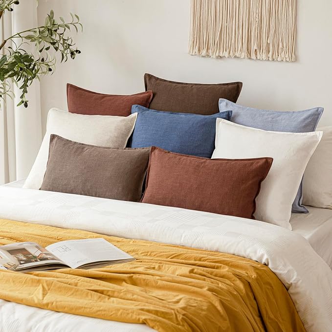 Foindtower Pack of 2, Decorative Linen Solid Throw Pillow Covers Soft Accent Euro Cushion Case Boho Farmhouse Pillowcase for Chair Couch Sofa Bedroom Living Room Home Decor 26 x 26 Inch Rust Red