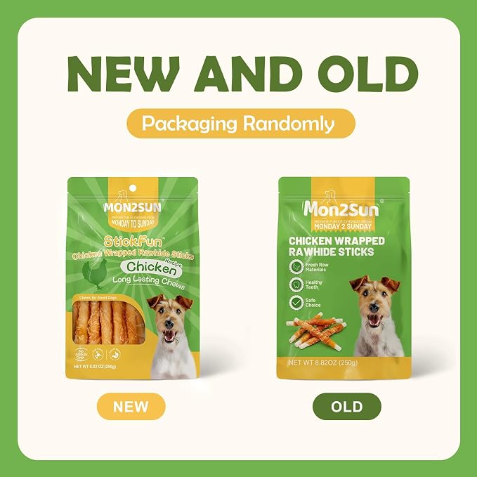 MON2SUN Dog Treats, 5 Inch Chicken Wrapped Rawhide Sticks, 8.82 oz | Long-lasting Chew Engagement, Dental-friendly Chewing Support, Sized for Puppies and Small Dogs
