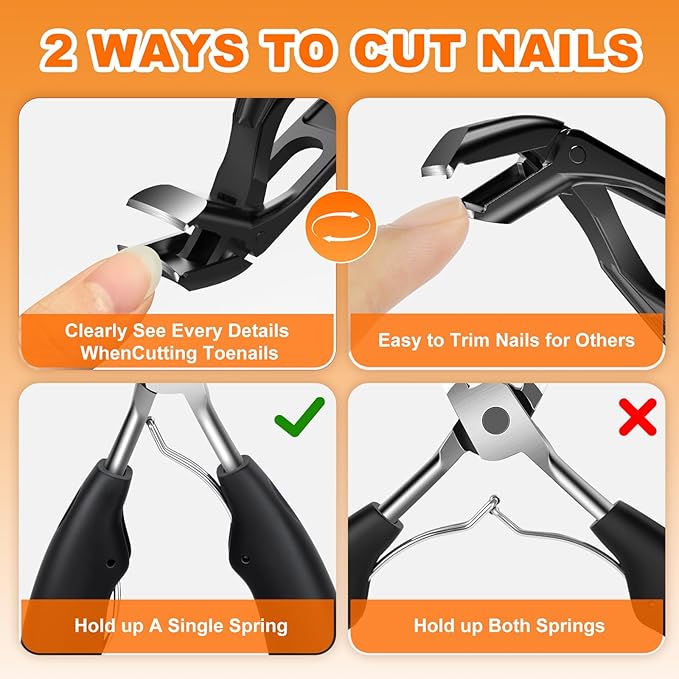 Toenail Clippers for Thick Nails for Seniors, Angled Head Ergonomic Nail Clippers for Men with Catcher, Wide Jaw Opening Heavy Duty Large Toe Nail Clippers for Thick Ingrown Nails