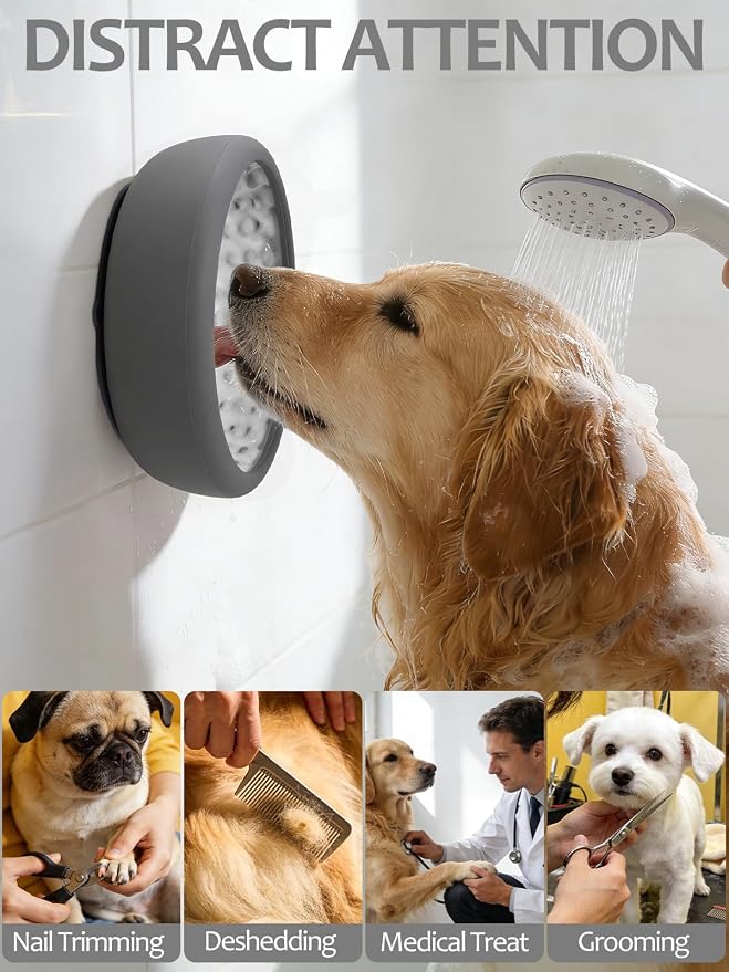 Dog Lick Bowl for Large Dogs, Lick Mat, Slow Feeder Lick Bowl with Brush and Scraper,Strong Suction, Freeze Licking Bowl for Anxiety Relief, Enrichment & Distraction, Dishwasher Safe 7.6 * 3.5 inch