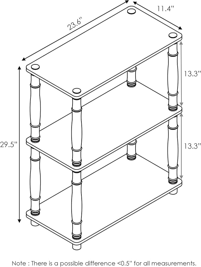 Furinno Turn-N-Tube 3-Tier Compact Multipurpose Shelf Display Rack with Classic Tube, Black/Grey | Open Frame Corner Shelf, for Organization and Storage, Living Room, Garage, Home Office