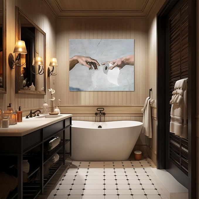 Funny Bathroom Canvas Wall Art, Toilet Paper Humor Poster, 24x30 Inch | Hilarious bathroom comedy decor and modern toilet artwork, gag gift for home, guest bath or office, Humor Style-01