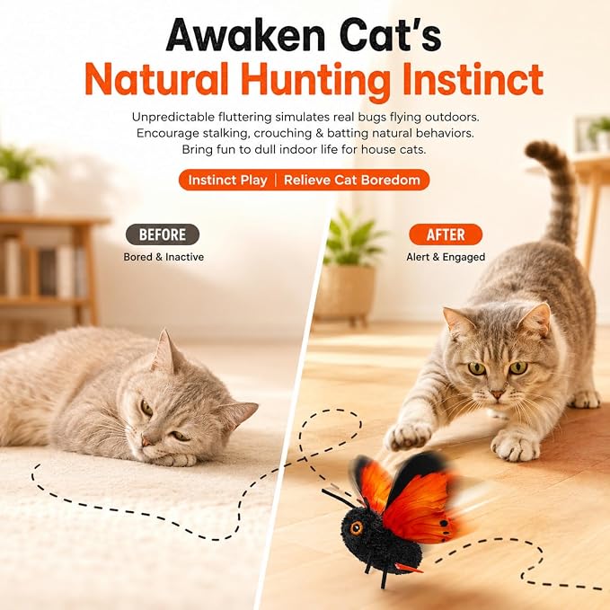 Smart Sensing Flapping Butterfly Toy Interactive Cat，Yellow