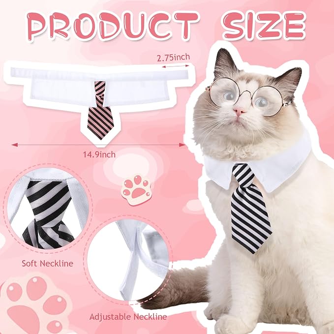 Weewooday 8 Pcs Pet Dog Cat Costume Cat Dog Sunglasses and Tie Collar Round Glasses for Small Puppy Tuxedo Necktie Collar Puppy Accessories Halloween Cosplay Birthday Christmas Party(Bright Colors)